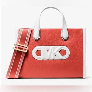 Michael Kors Gigi Spiced Coral Pebbled Leather Messenger Bag, Not Outlet